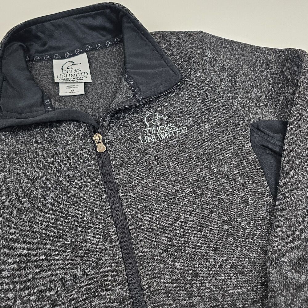 Ducks Unlimited Mens M Full Zip Sweater Fleece Jacket Gray Black Hunting